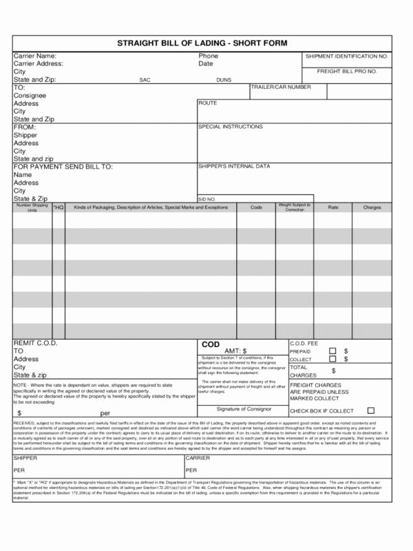 Bill Of Lading Template Excel Lovely Bill Lading Template Excel