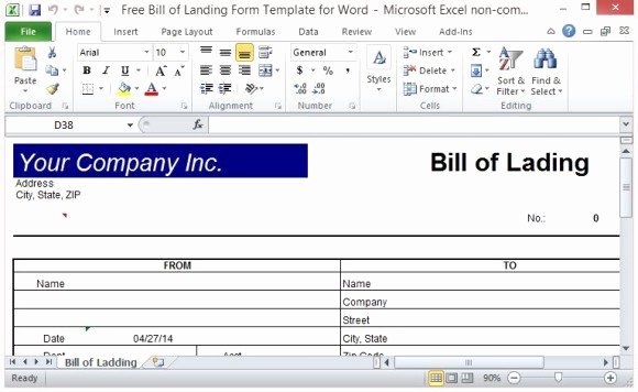 Bill Of Lading Template Excel Luxury Free Bill Of Lading form Template for Excel