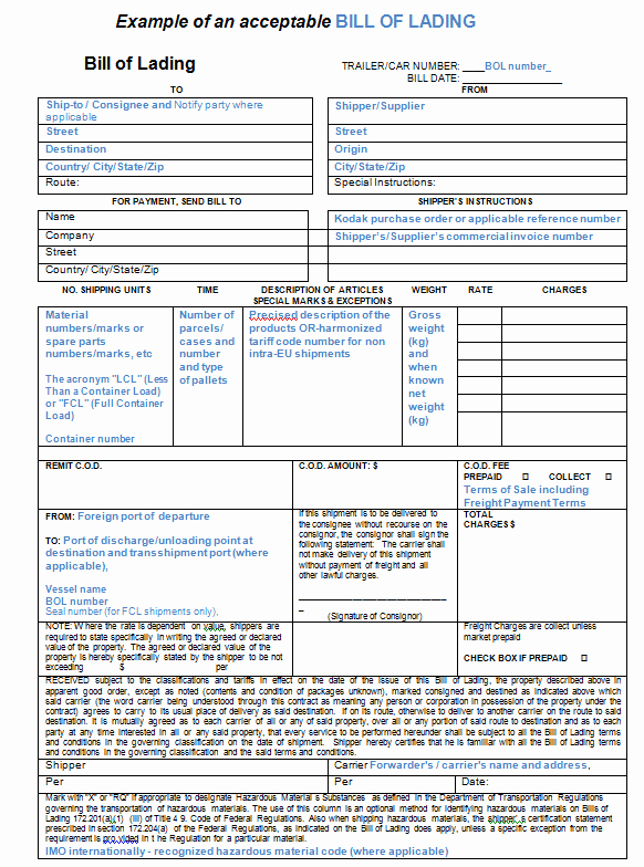 Bill Of Lading Template Word Awesome Bill Of Lading forms Templates In Word and Pdf Excel Template