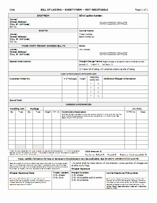 Bill Of Lading Template Word Beautiful 4 Bill Of Lading Templates Excel Xlts