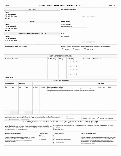 Bill Of Lading Template Word Beautiful Inventories Fice