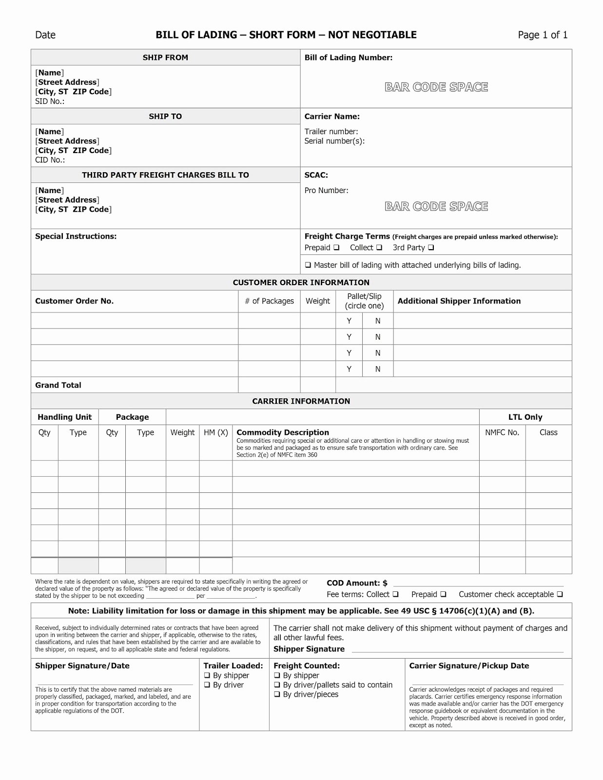 Bill Of Lading Template Word Best Of Bill Of Lading forms Templates In Word and Pdf Excel Template