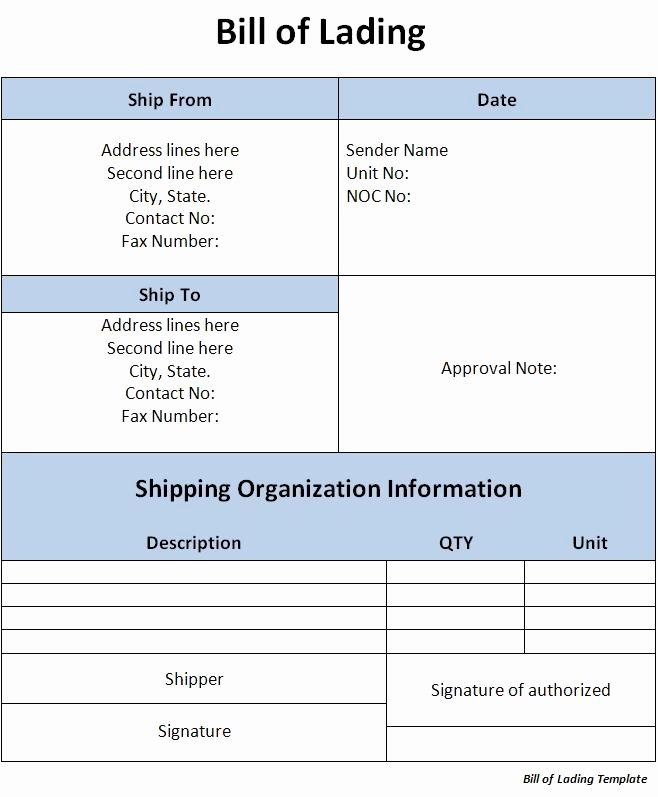 Bill Of Lading Template Word Lovely Bill Lading Template