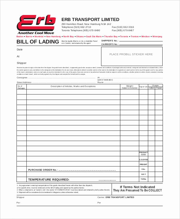 Bill Of Lading Template Word New Simple Bill Of Lading Template 11 Free Word Pdf Documents Download