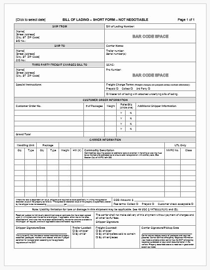 Bill Of Lading Template Word Unique Bill Of Lading Templates