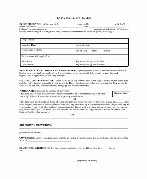 Bill Of Sale Dog Awesome Free 36 Bill Of Sale forms In Word