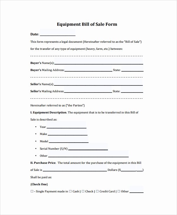 Bill Of Sale Equipment Best Of Sample Equipment Bill Of Sale 6 Documents In Pdf Word