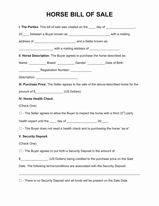 Bill Of Sale for Horses Luxury Free Horse Bill Of Sale form Pdf Word Eforms – Free Fillable forms forms