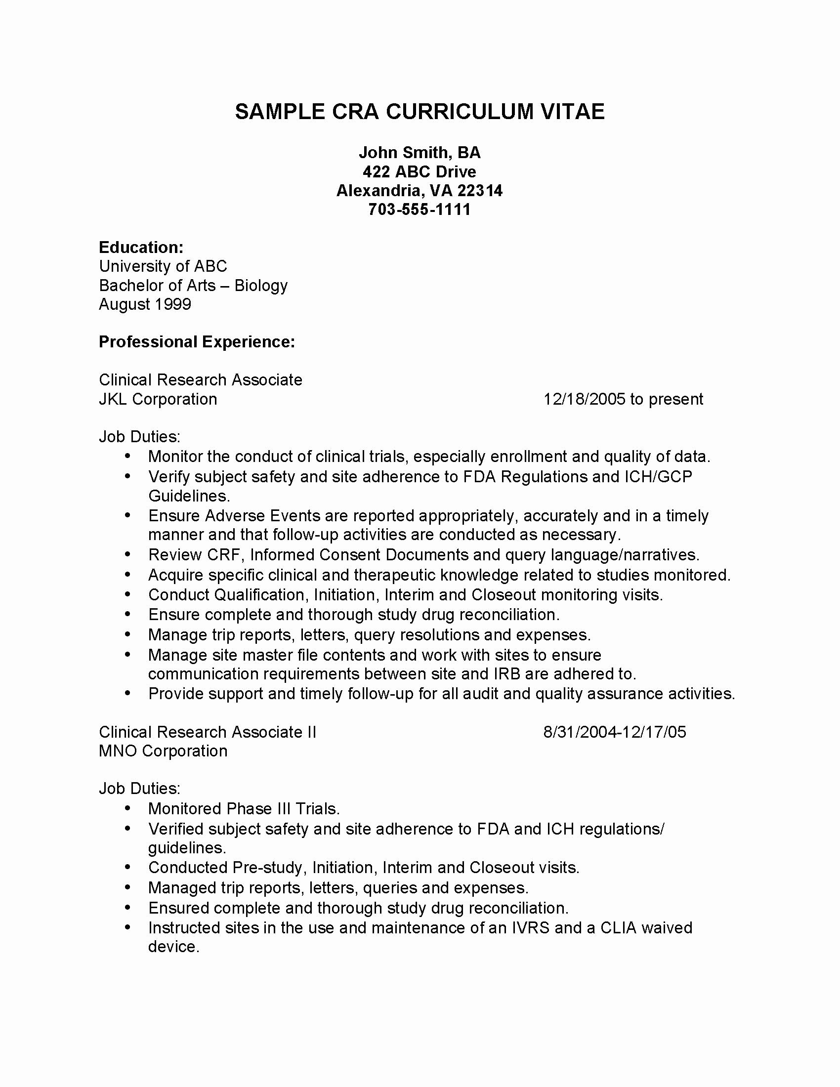 Biology Research assistant Resume Awesome Clinical Research assistant Resume Pdf format