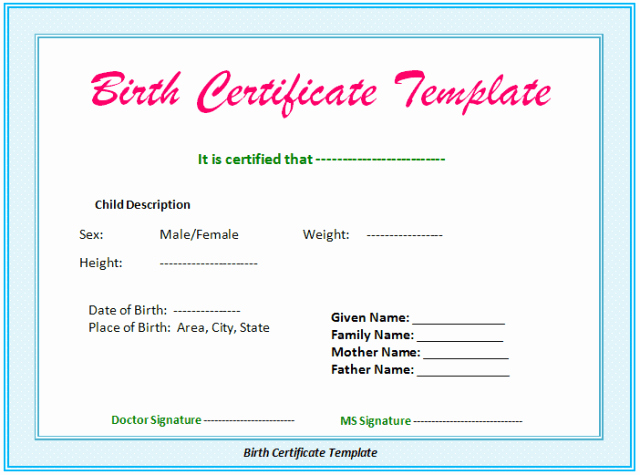 Birth Certificate Template Word Awesome 5 Birth Certificate Templates Excel Pdf formats