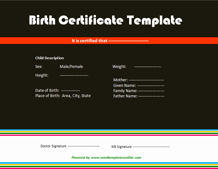 Birth Certificate Template Word Inspirational Birth Certificate Template Microsoft Word Templates