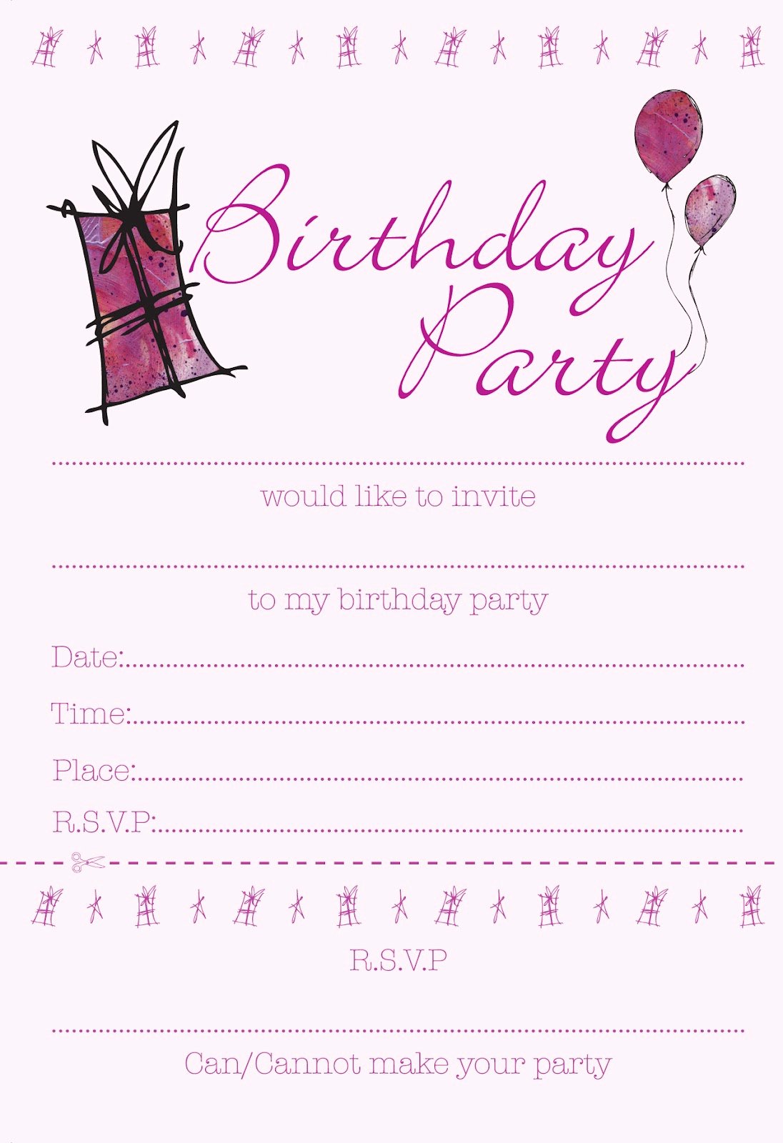 Birthday Invitations for Teenage Girl Unique Printable Birthday Invitations for Girls Free Template