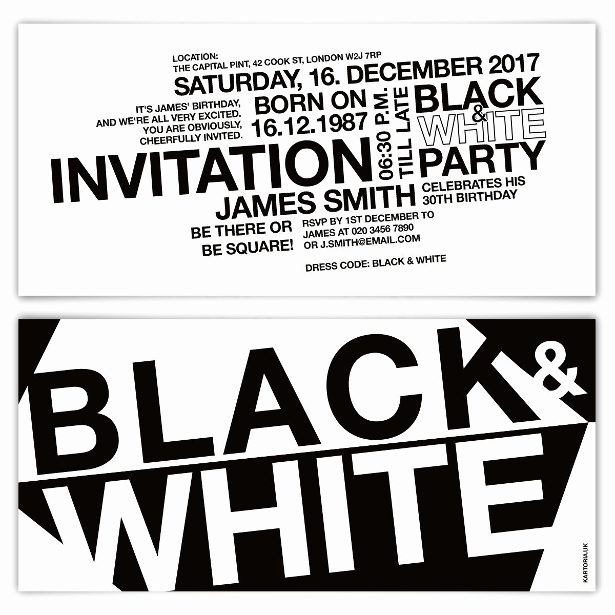 Black and White Birthday Invitations New Birthday Invitation Cards Black and White Party White Version