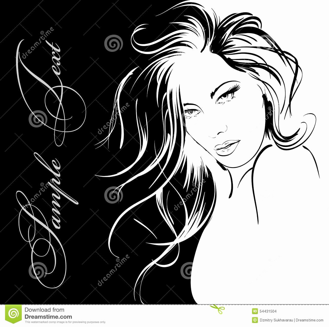 Black and White Illustration Inspirational Beauty Girl Face Stock Illustration Image