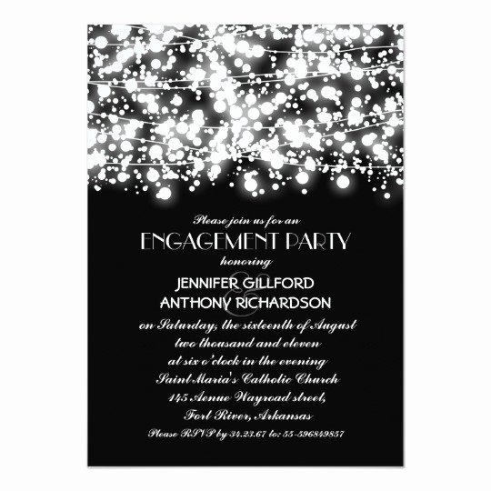 Black and White Party Invitations Awesome Black and White String Lights Engagement Party Invitation