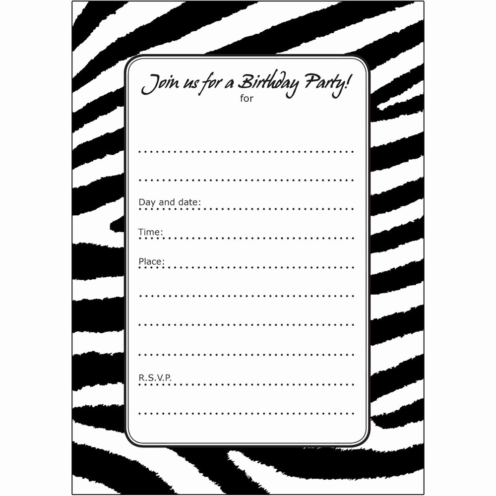 Black and White Party Invitations Beautiful 20 Birthday Party Invitations Fill Ins Bpfi 026 Zebra Stripes