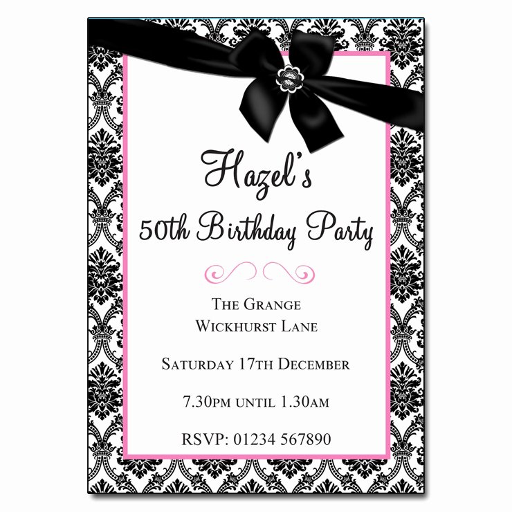 Black and White Party Invitations New Black &amp; White with Ribbon Damask &amp; Vintage Party Invitations