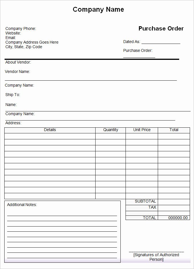 Blanket Purchase order Template Fresh Purchase order form Small Business Free forms