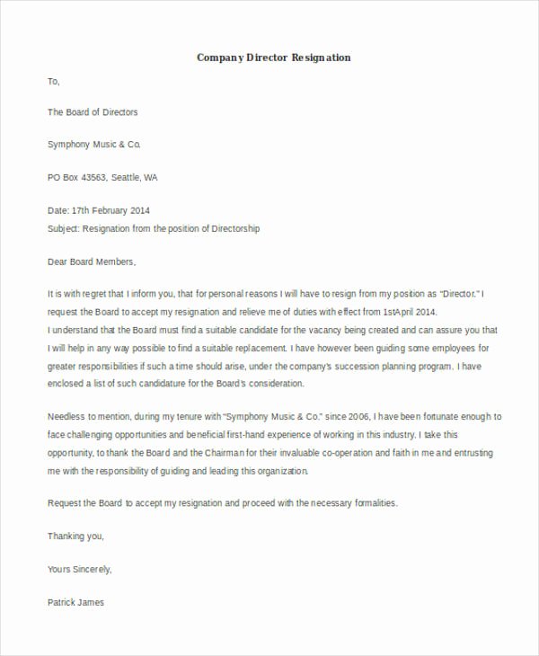 Board Of Directors Resignation Letter Inspirational 40 Resignation Letter Example