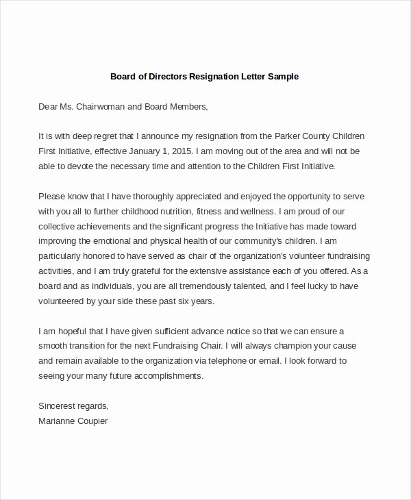 Board Of Directors Resignation Letter New Free 9 Sample Letter Of Resignation