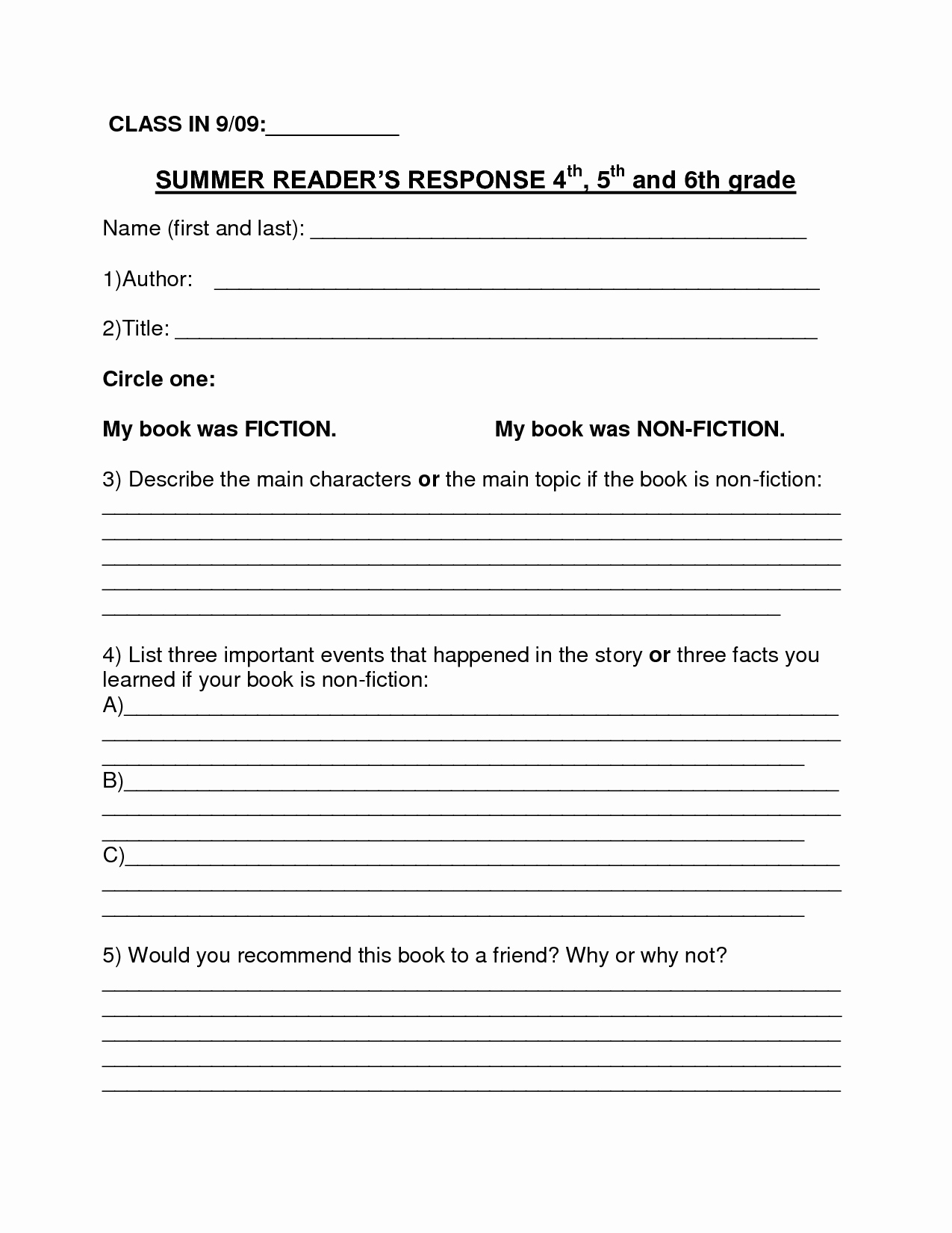 Book Report Examples 5th Grade Awesome Book Report Template Summer Book Report 4th 6th Grade Download as Doc Homeschool