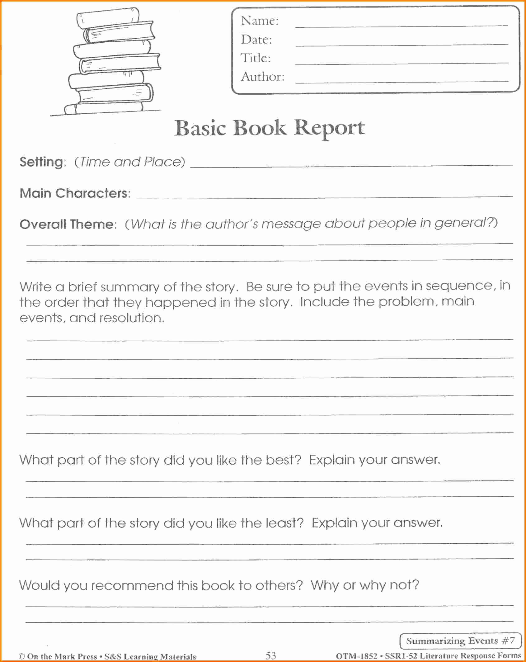 Book Report Examples 5th Grade New 29 Of Book Report Template 5th Grade
