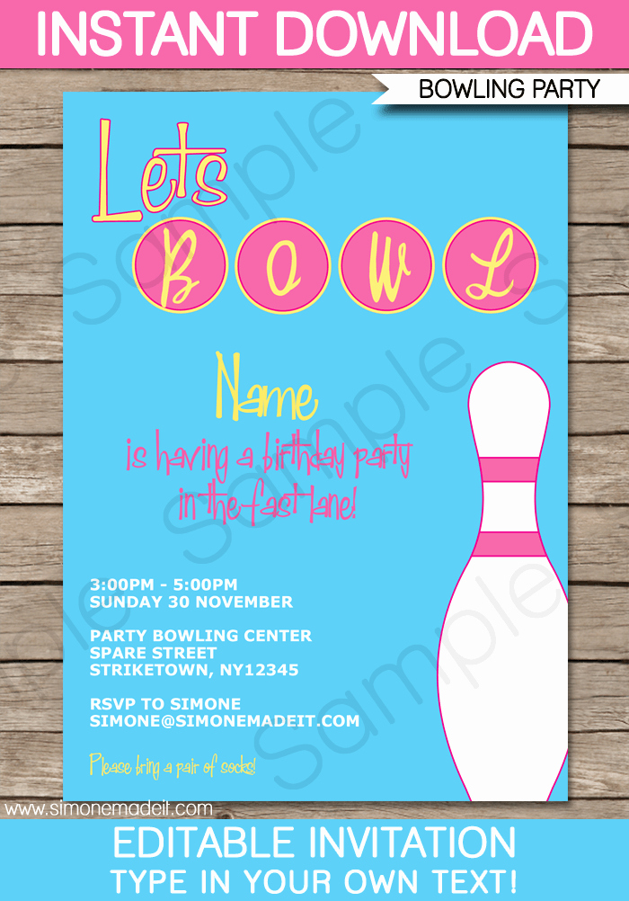Bowling Party Invitation Templates Inspirational Bowling Party Invitation Template Pink