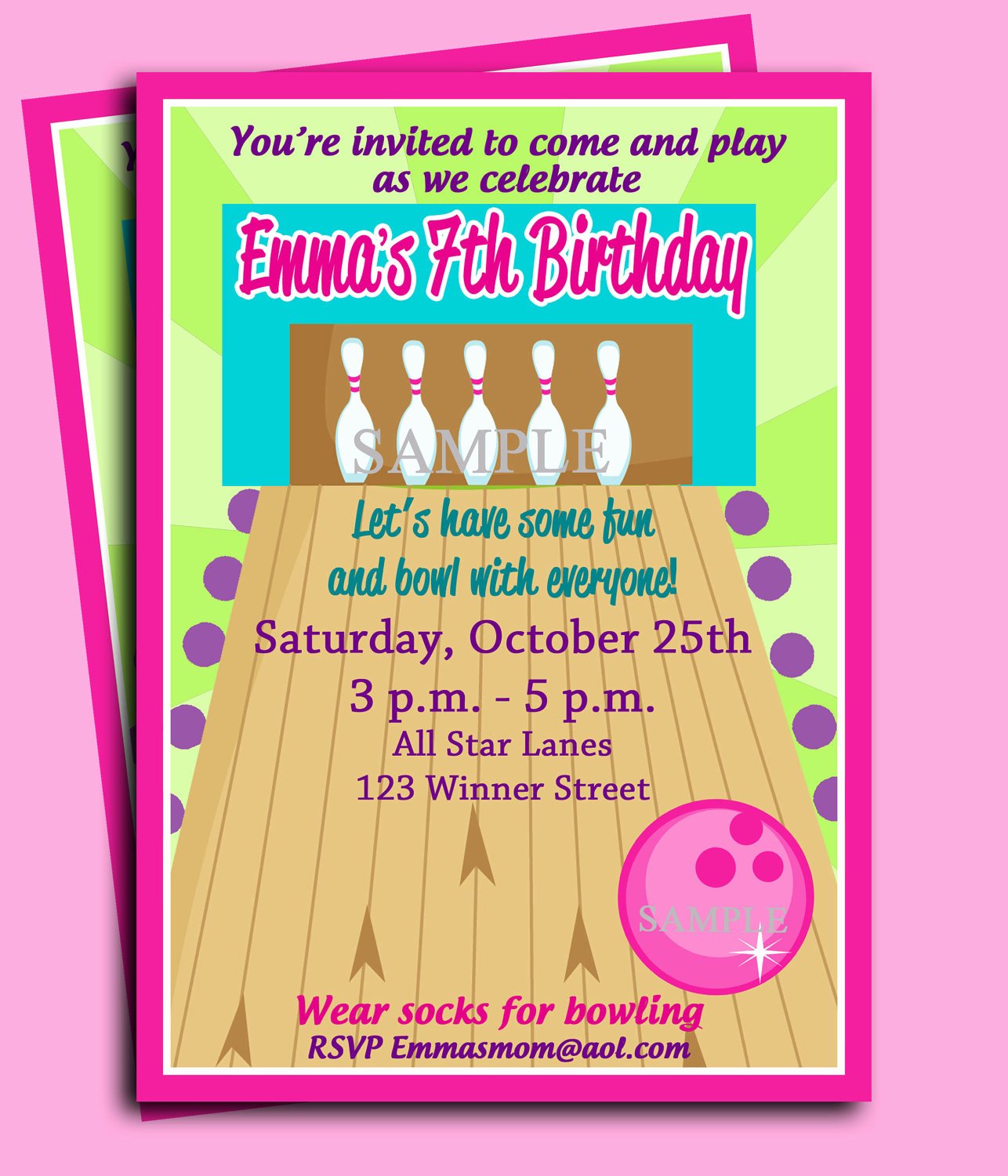Bowling Party Invitations Templates Beautiful Bowling Party Birthday Invitation Printable or Printed with