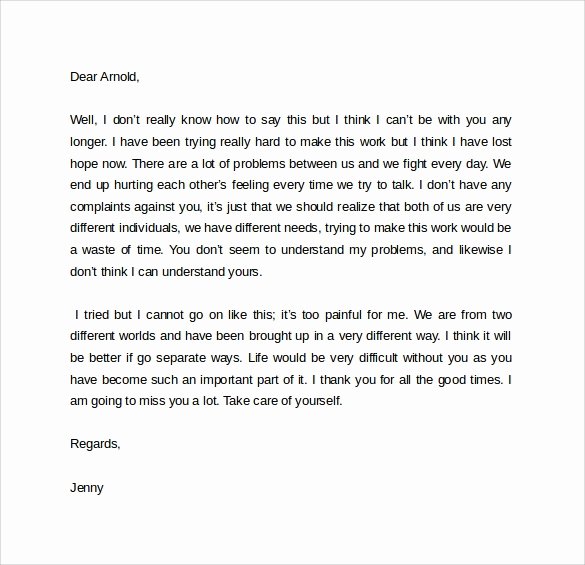 Break Up Letter Examples Awesome Sample Breakup Letter 9 Documents In Pdf Word