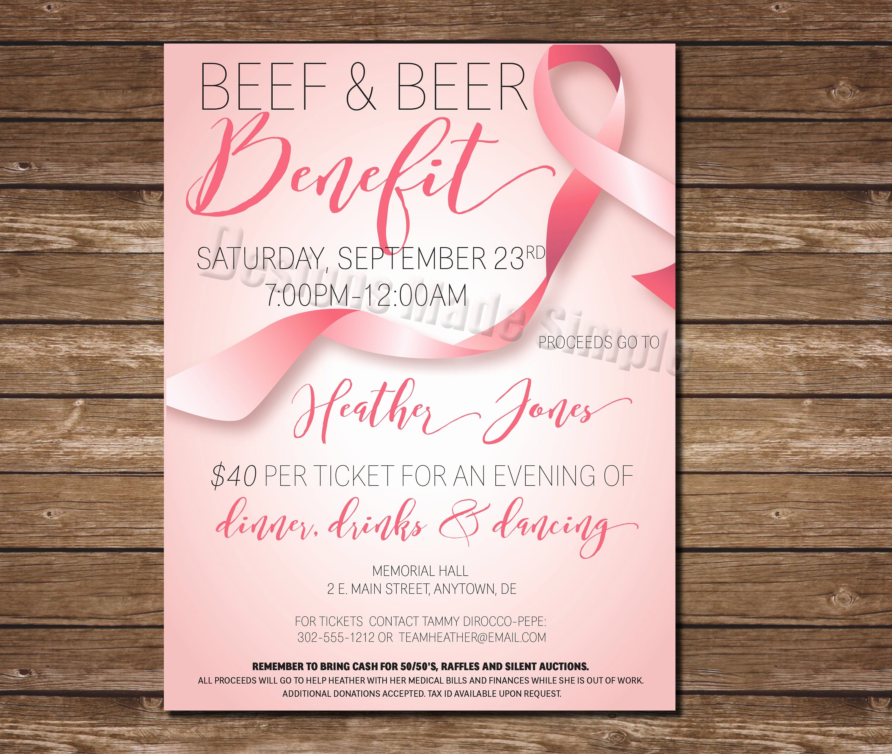Breast Cancer Fundraiser Flyer Awesome Fundraiser event Flyer Breast Cancer event Beef and Beer