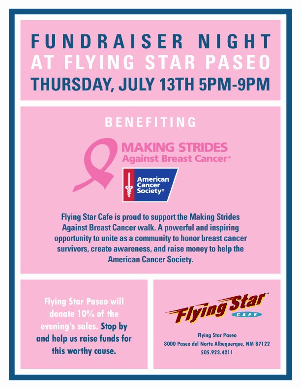 Breast Cancer Fundraiser Flyer Inspirational Making Strides Against Breast Cancer Fundraiser at Flying Star Café Albuquerque Far northeast