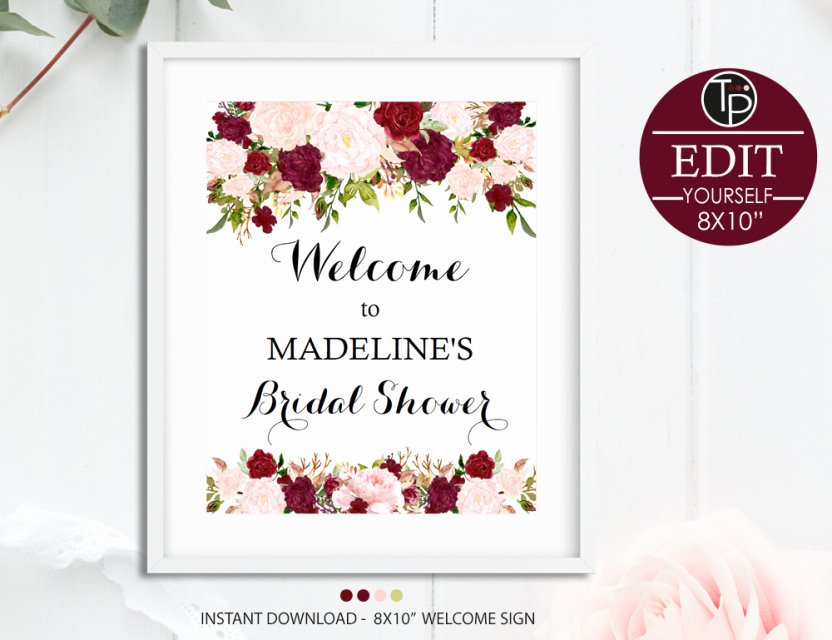 Bridal Shower Welcome Sign Template Beautiful Marsala Wel E Sign Bridal Shower Wel E Sign Editable
