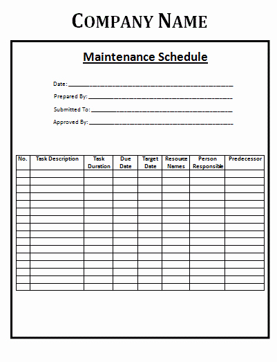 Building Maintenance Log Template Awesome Maintenance Schedule Template