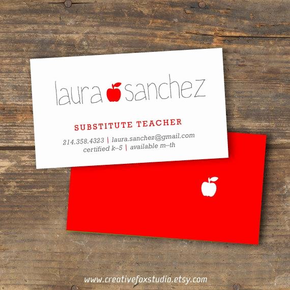 Business Cards for Teachers Inspirational Teacher or Substitute Business Card Applelicious Tutor