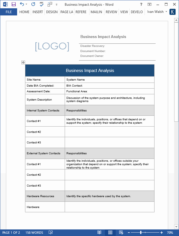 Business Impact Analysis Template Excel Fresh Business Continuity Plan – Download 48 Pg Ms Word &amp; 12 Excel Template