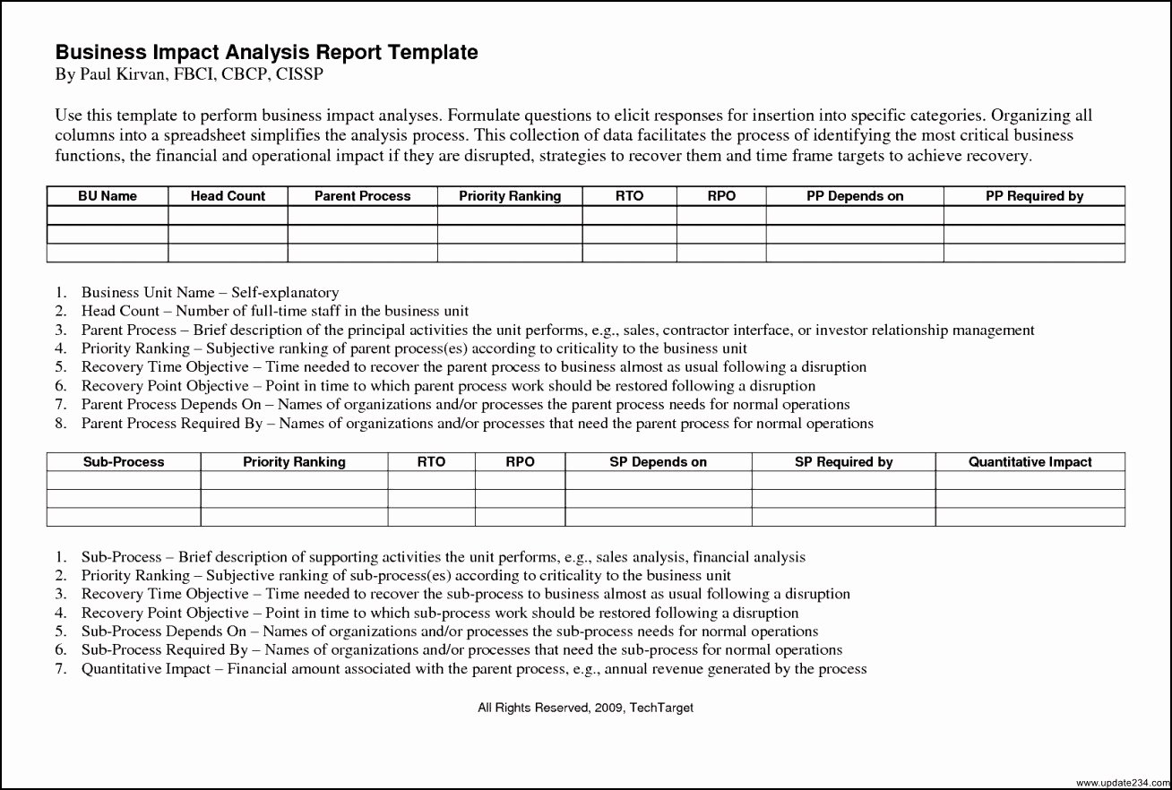 Business Impact Analysis Template Excel Inspirational Business Impact Analysis Report Template Template Update234 Template Update234