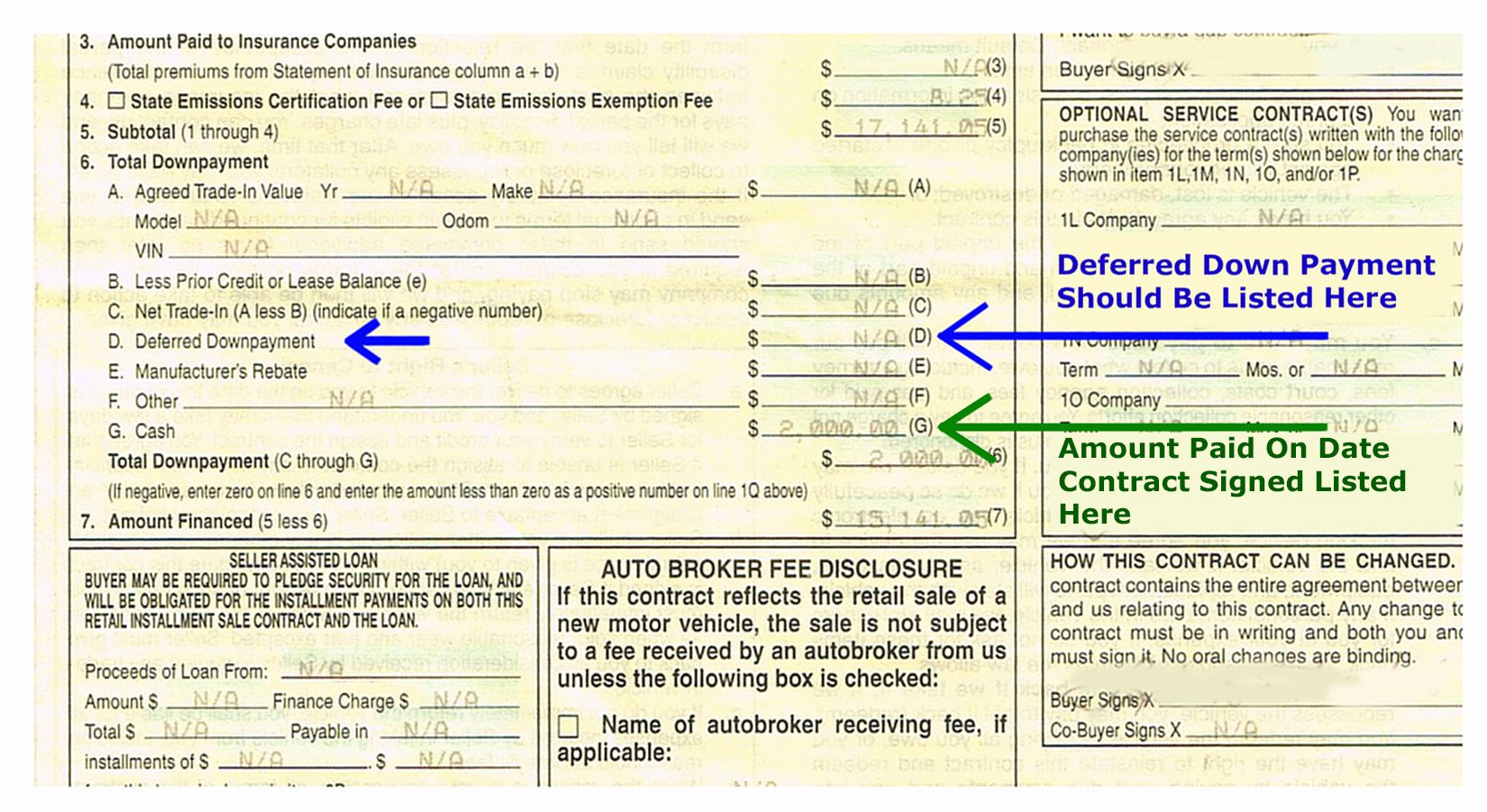 Buyer order for Car New Failing to Properly Document Deferred Down Payments