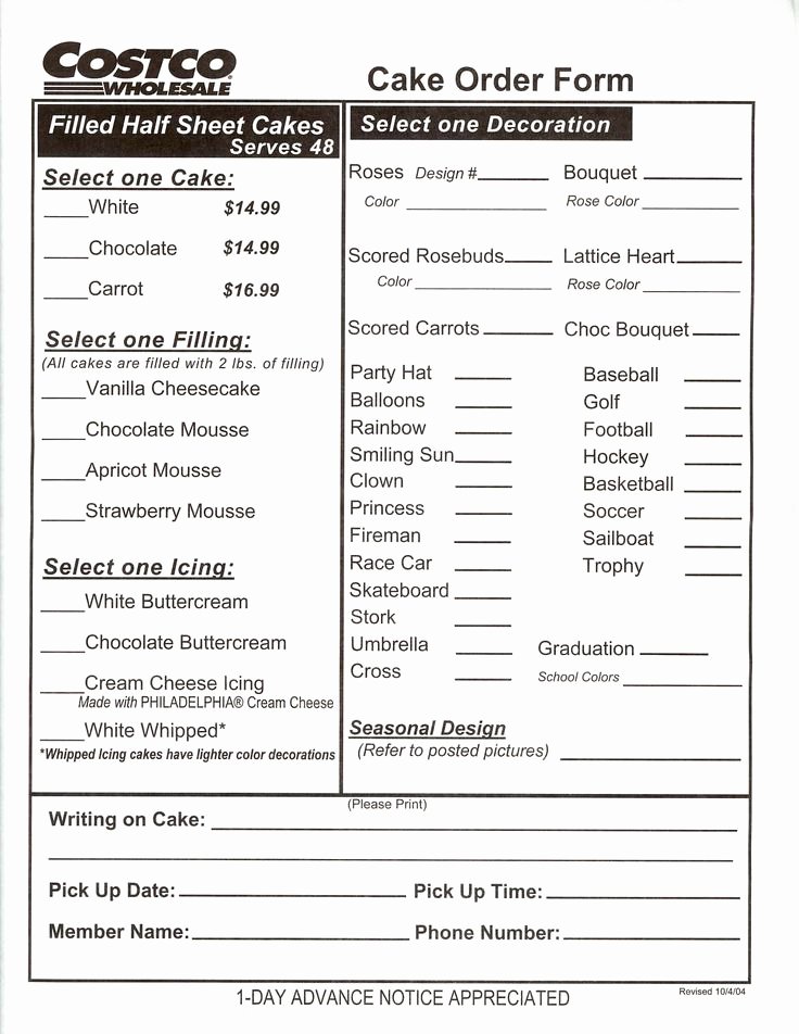 Cake order forms Printable Best Of Re Costco Cakesneed some Info Cakepins Cakes Pinterest
