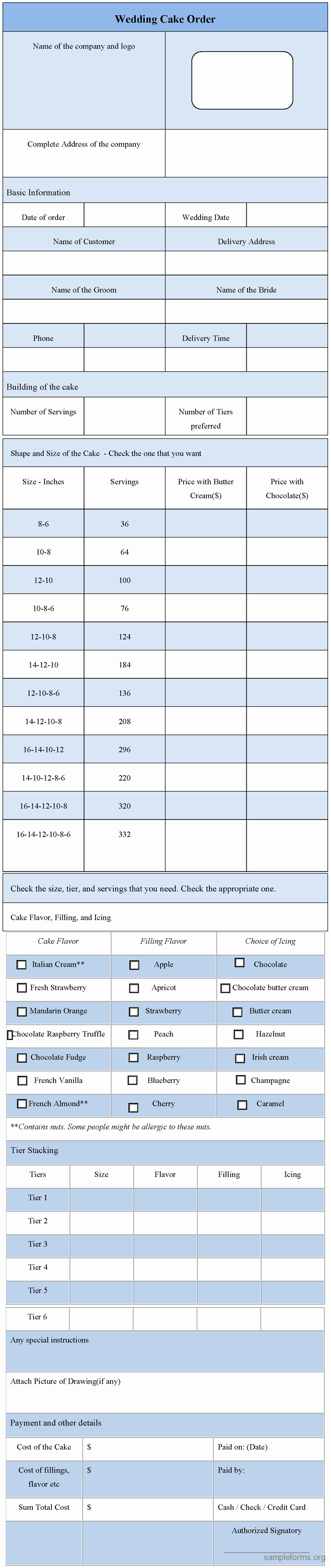 Cake order forms Printable Best Of Wedding Cake order form Sample forms