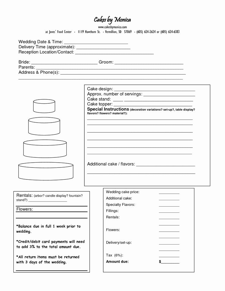 Cake order forms Printable Elegant Cake order form Doc Cakepins Cake Pinterest
