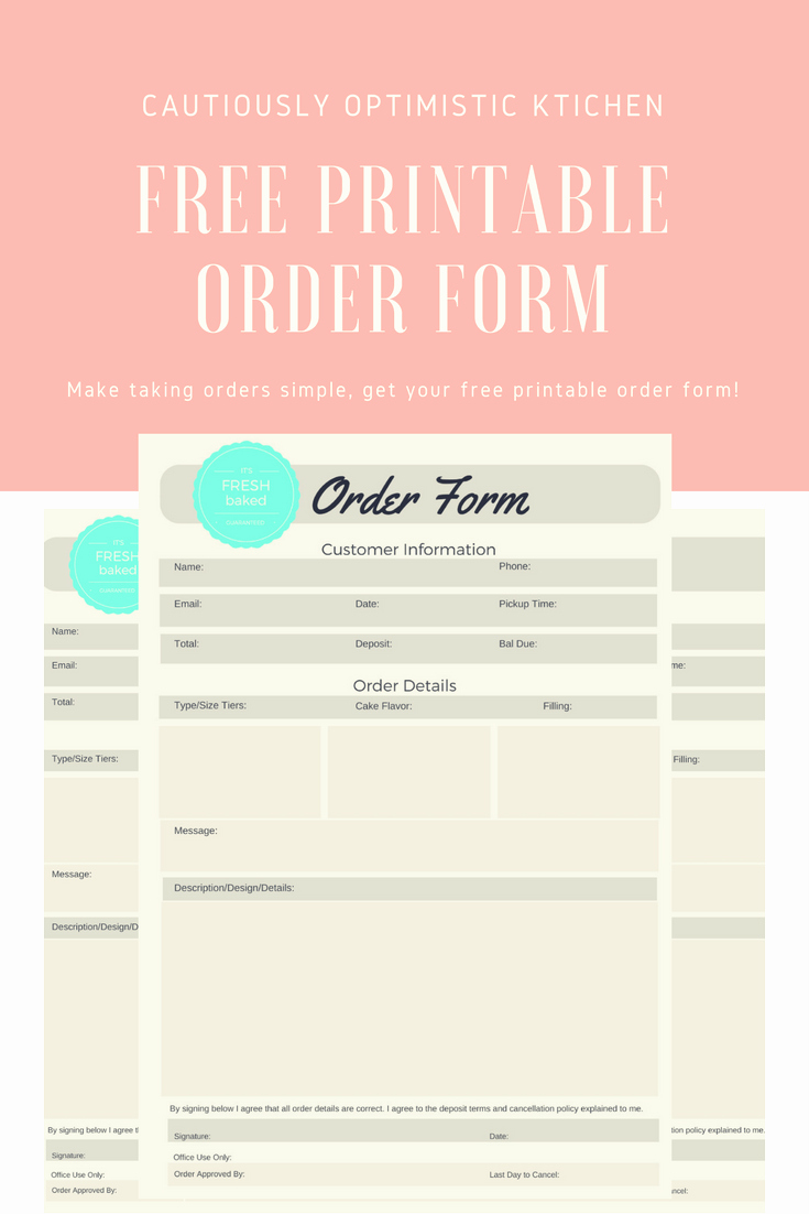 Cake order forms Printable Luxury order forms for Taking orders
