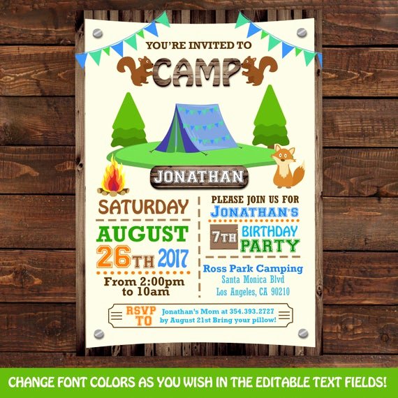 Camping Invitations Templates Free Inspirational Camping Tent Birthday Invitations Camping Party Invitations