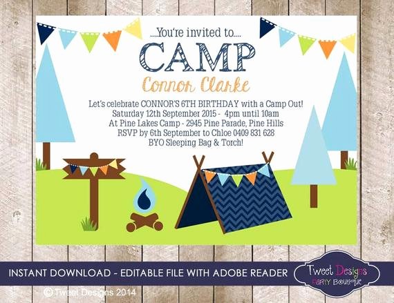 Camping Invitations Templates Free Unique Camping Invitation Instant Download by Tweetpartyprintables
