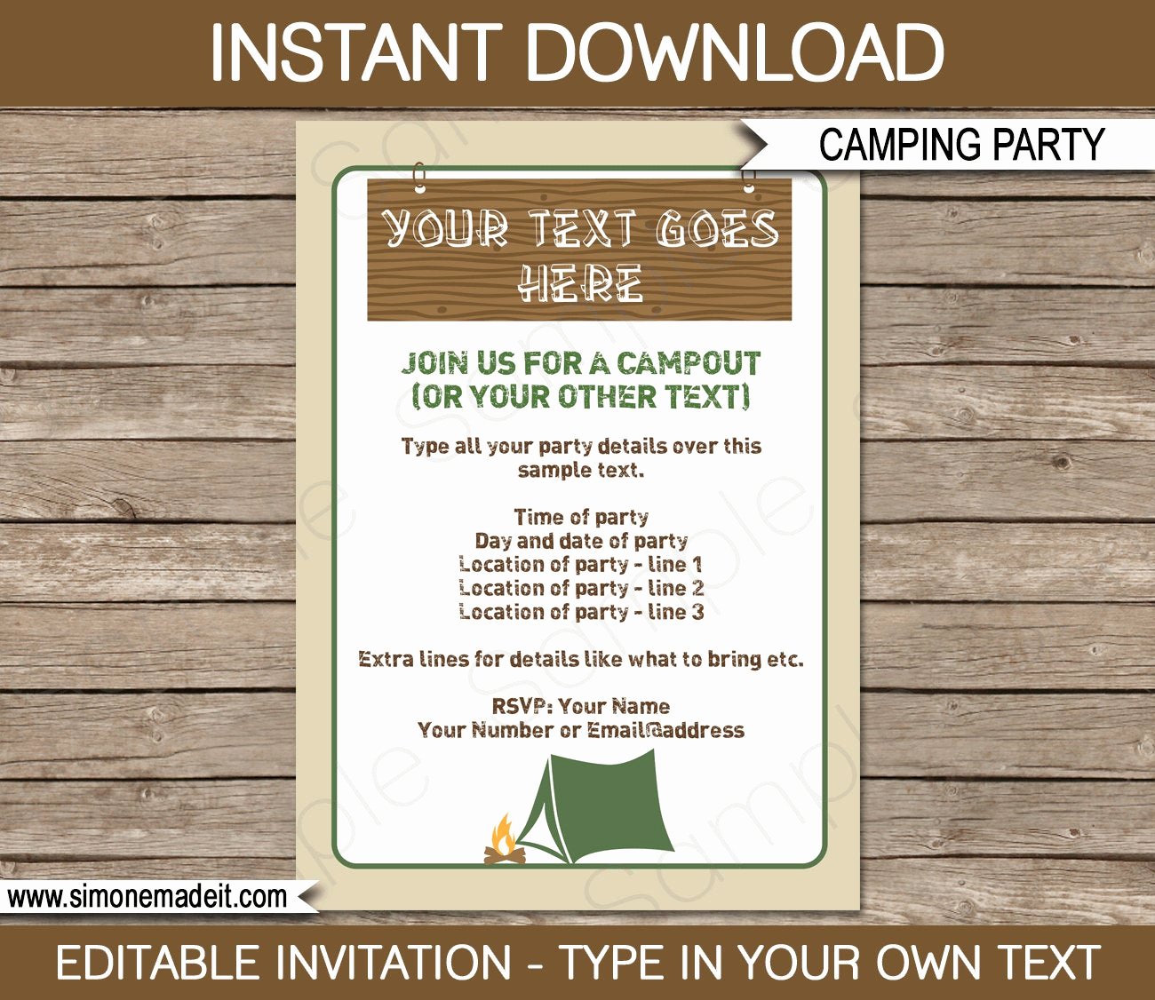 Camping Invitations Templates Free Unique Camping Invitation Template Birthday Party Instant