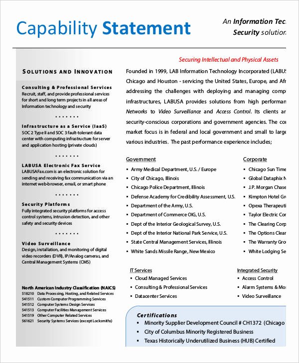 Capability Statement Template Doc Beautiful 12 Capability Statement Template Word Pdf Google Docs Apple Pages