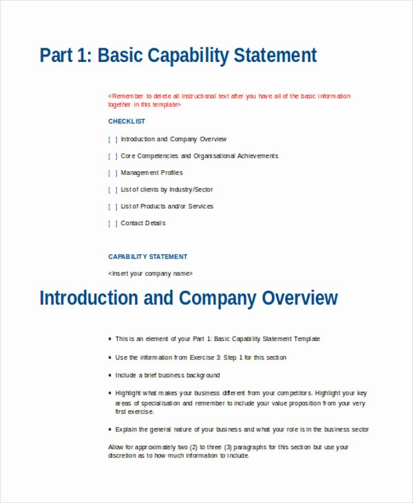 Capability Statement Template Doc Unique Free 34 Statement Examples In Doc