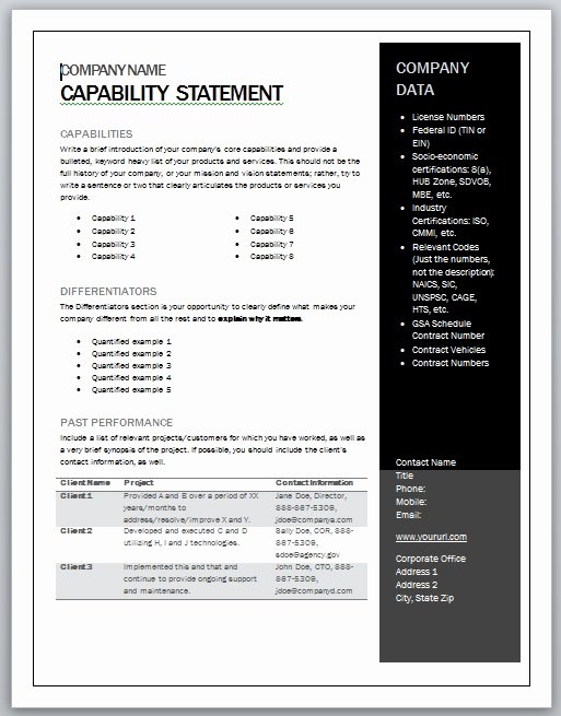 Capability Statement Template Doc Unique Get Started Quickly