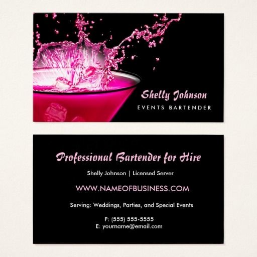 Catering Business Card Ideas Inspirational Edgy Black and Pink Splash events Bartender Business Card Zazzle