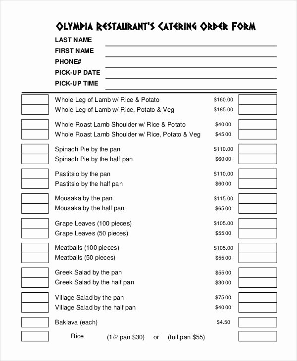 Catering order form Template Beautiful 16 Catering order forms Ms Word Numbers Pages