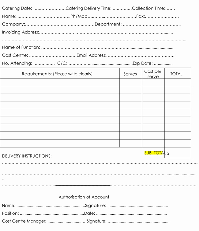Catering order form Template Best Of Catering Invoice Templates 10 Different formats In Pdf and Excel